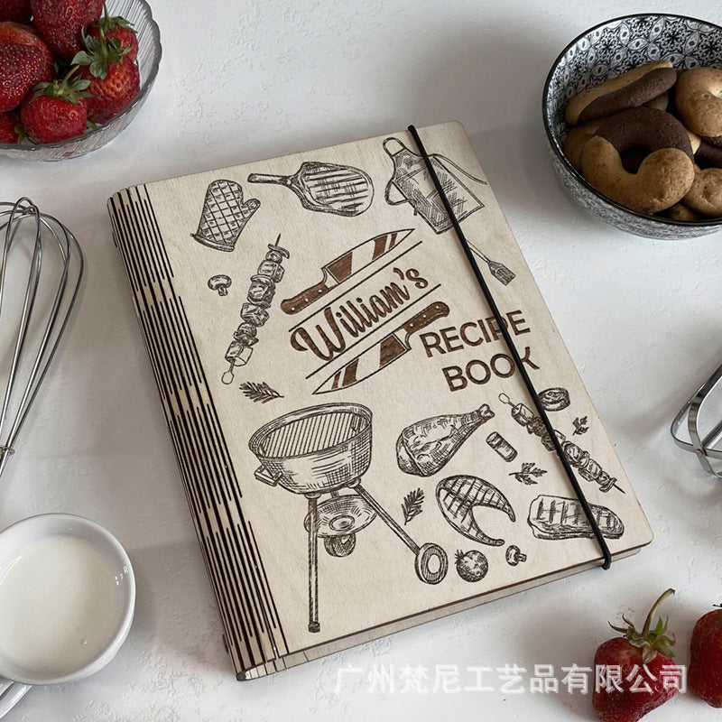 Personalized Customized Wooden Recipe Book Binder Notebook Mother's Day Gift UV Print Pattern