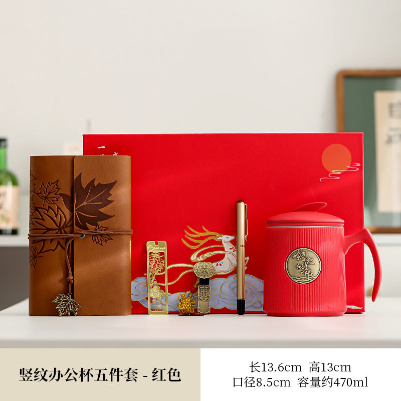 Gradient Ceramic Tea Cup Tea Separation Year Of The Dragon Water Cup With Lid Large Capacity Office Cup Gift Box Suit
