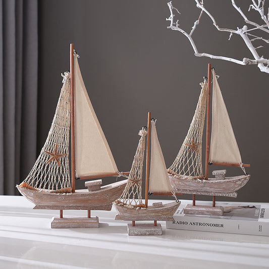 American Retro Sailing Boat Mediterranean Fishing Boat Home Accessories Antique Fishing Boat Model Creative Home Decoration Small Wooden Boat