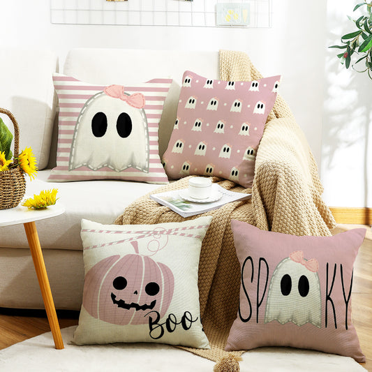 Pink Halloween Pillow Sofa Living Room Pillow Ghost Letter Printed Pillow Cushion