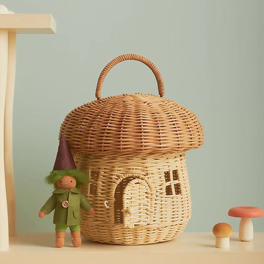 Ins Style Acorn Handbag Handmade Rattan Mushroom Storage Box Children's Decorative Storage Basket Photography Props