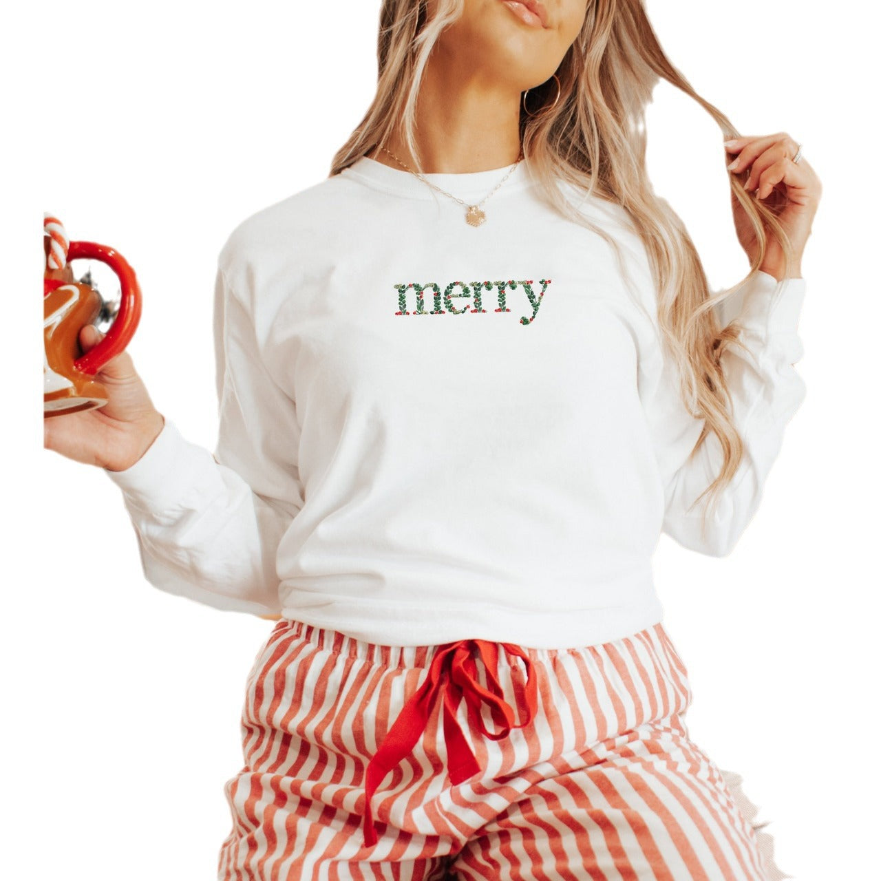 Embroidery Flower Merry Sweatshirt Round Neck Embroidered Sweater Christmas One Embroidered Custom