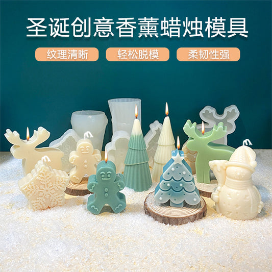 Christmas Tree Aromatherapy Candle Silicone Mold Gingerbread Man Elk DIY Fragrant Stone Plaster Handmade Soap Ice Cube Mold