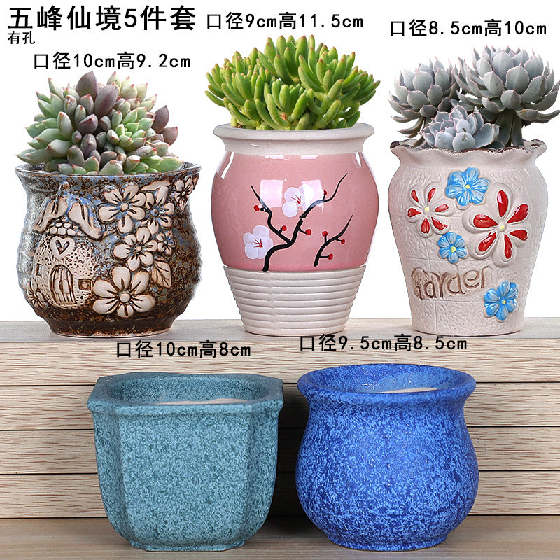 Creative Fleshy Flowerpot Ceramic Personality Purple Sand Size Fleshy Pot Pastoral Stoneware Flower Plant Flowerpot Clearance