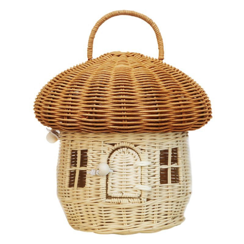 Ins Style Acorn Handbag Handmade Rattan Mushroom Storage Box Children's Decorative Storage Basket Photography Props