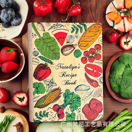 Personalized Customized Wooden Recipe Book Binder Notebook Mother's Day Gift UV Print Pattern