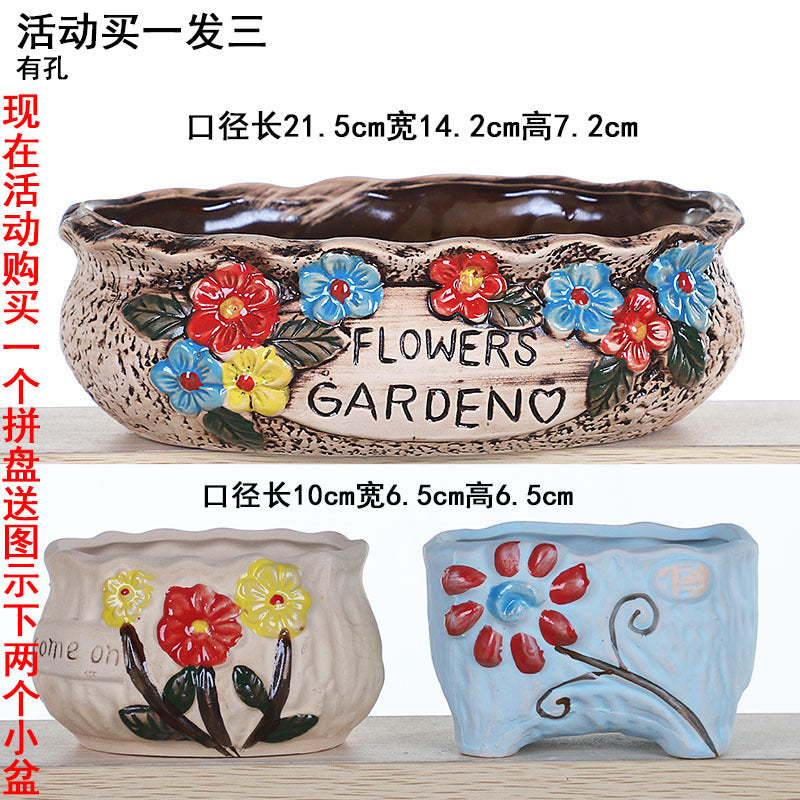 Creative Fleshy Flowerpot Ceramic Personality Purple Sand Size Fleshy Pot Pastoral Stoneware Flower Plant Flowerpot Clearance