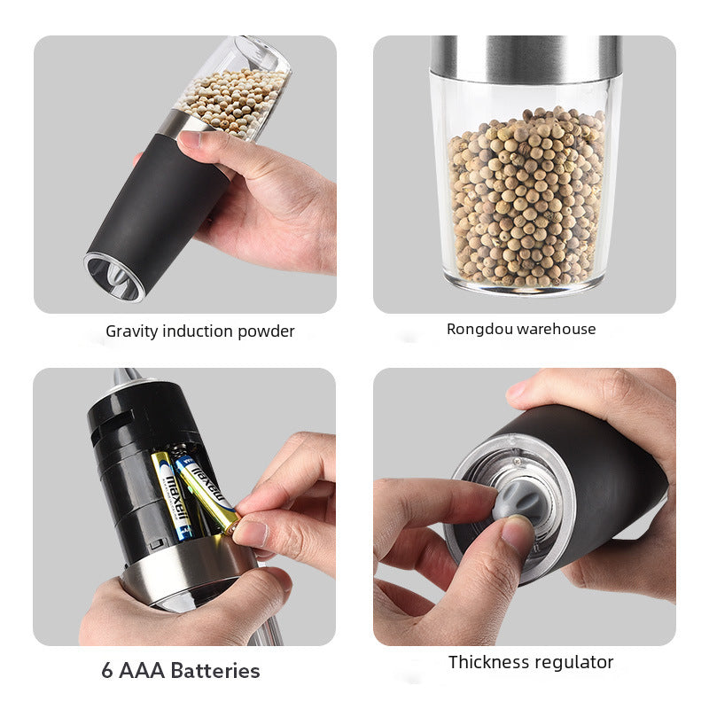 Electric Pepper Grinder Pepper Sea Salt Powder Gravity Induction Stainless Steel Automatic Grinding Bottle