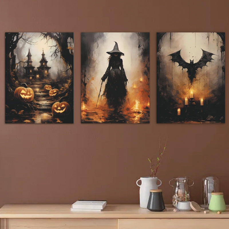 Halloween Ghost Bat Witch Pumpkin Canvas Painting Art Poster Suit Decorative Painting Core