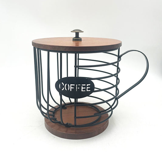 Iron Wood Products Coffee Companion Storage Shelf Cup Shape Table Kitchen Living Room Storage Basket