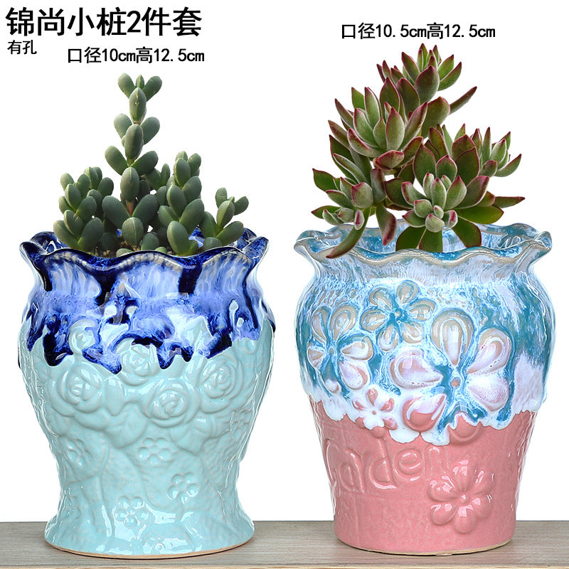 Creative Fleshy Flowerpot Ceramic Personality Purple Sand Size Fleshy Pot Pastoral Stoneware Flower Plant Flowerpot Clearance