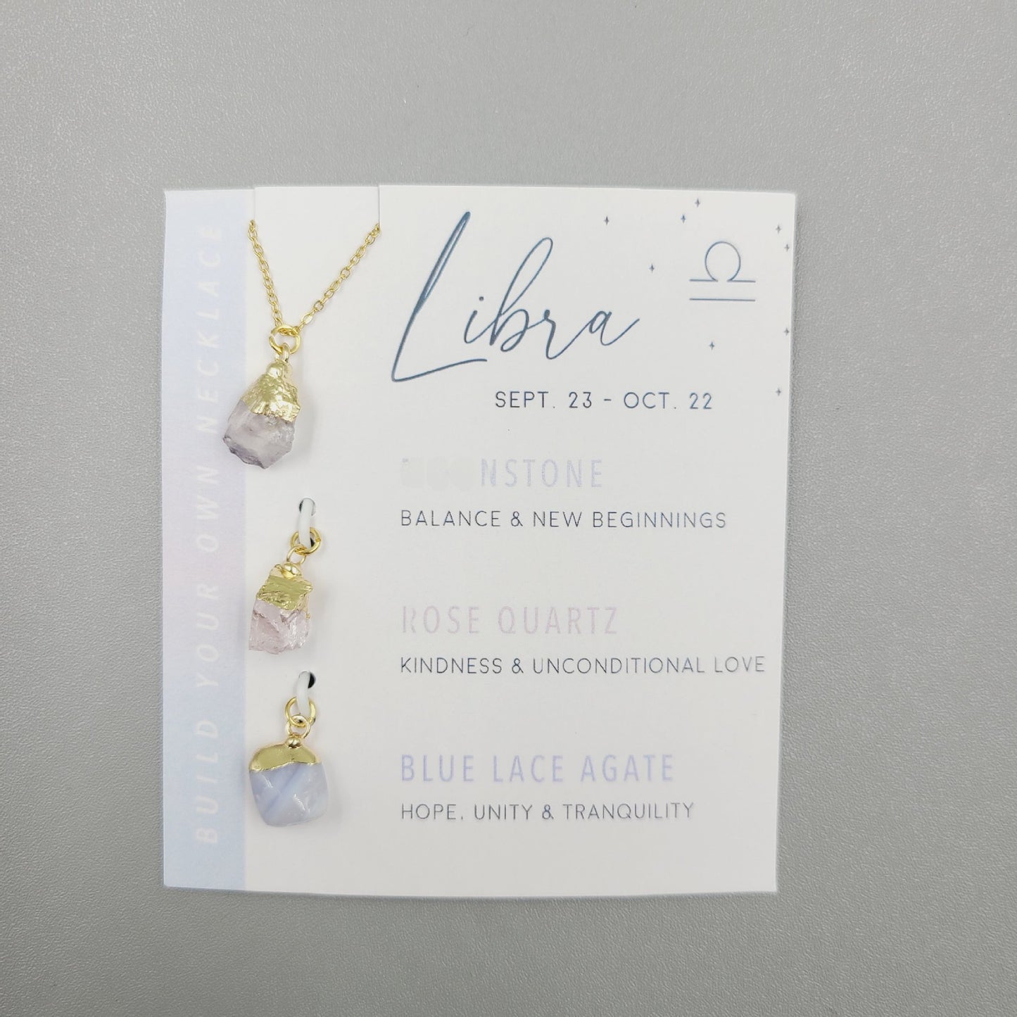 Personalized Gift Natural Stone Crystal Set Necklace Card Stainless Steel Birthstone Charm Twelve Constellations Necklace