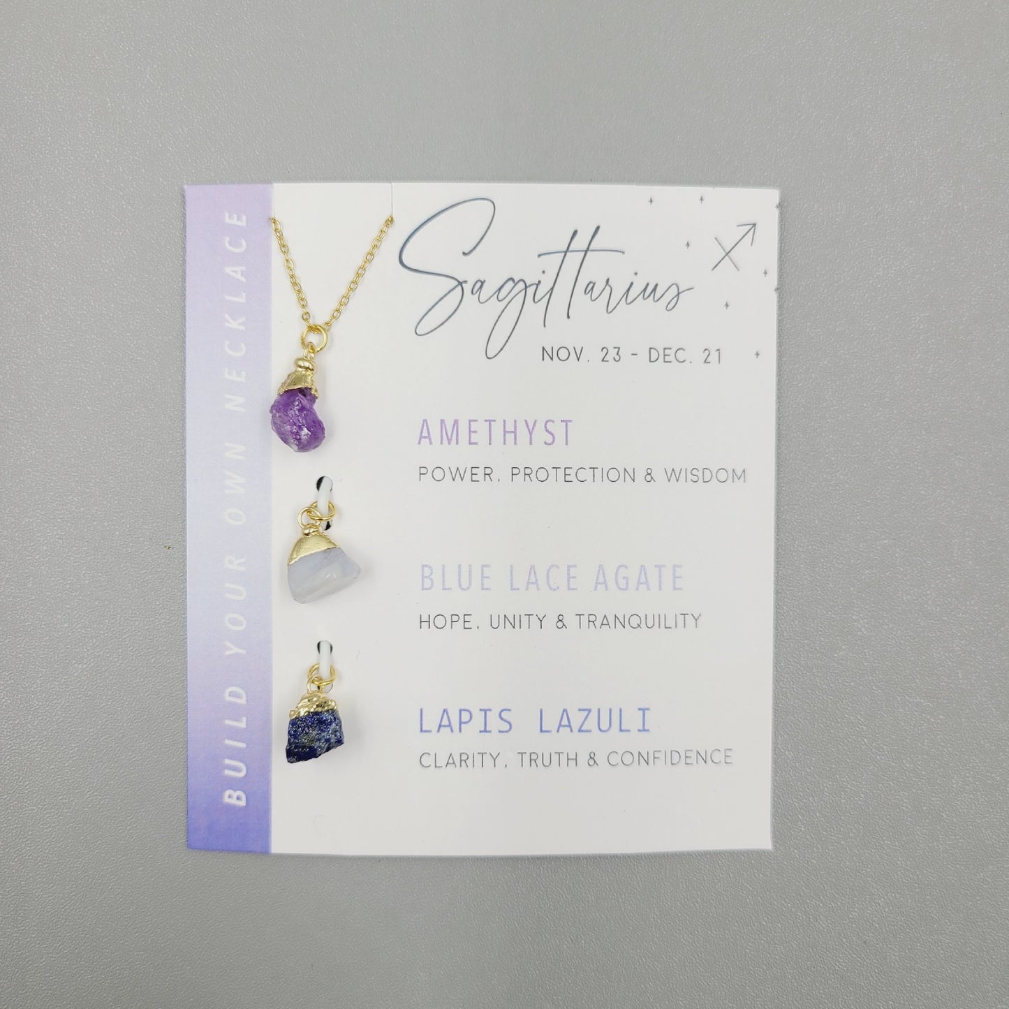 Personalized Gift Natural Stone Crystal Set Necklace Card Stainless Steel Birthstone Charm Twelve Constellations Necklace