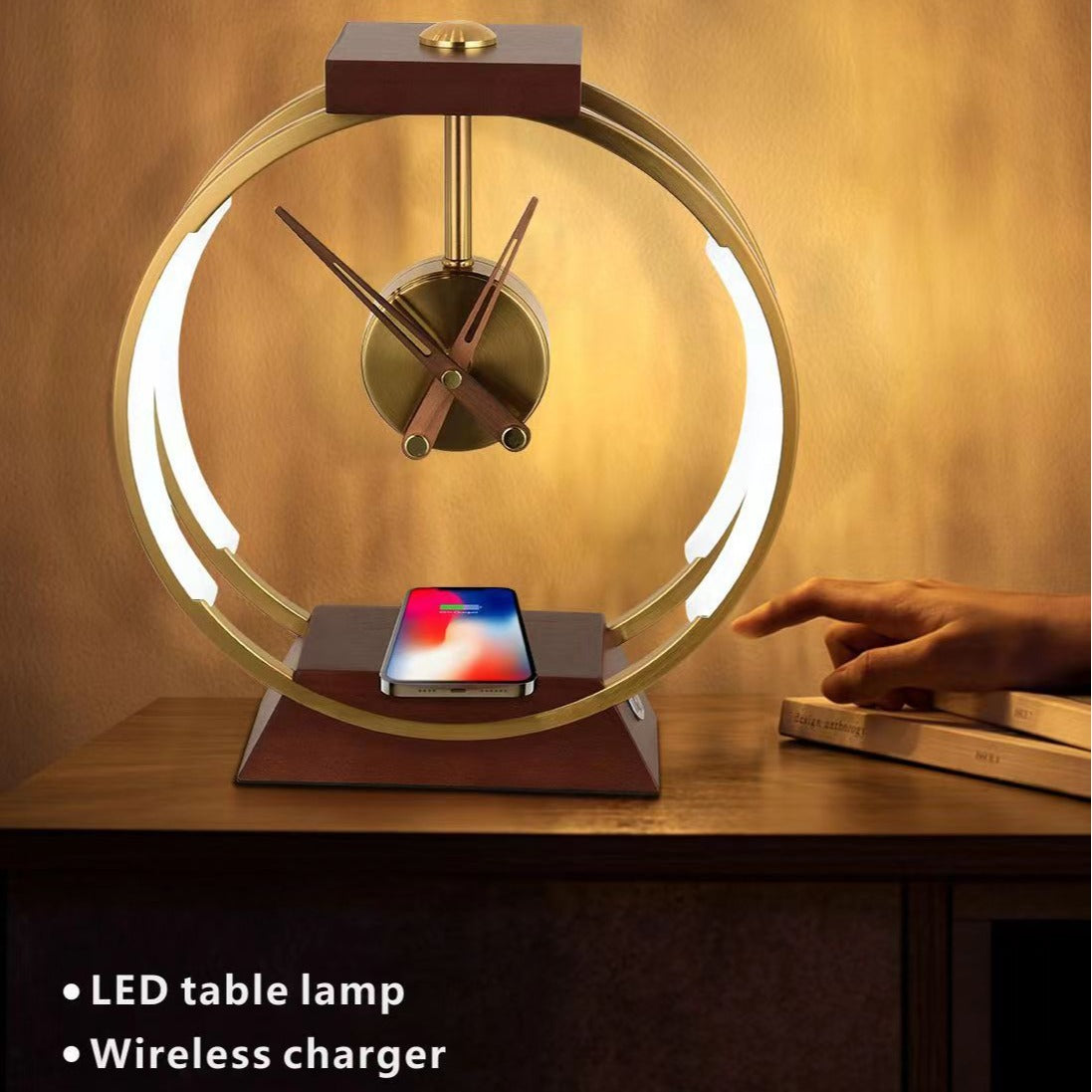 Creative Table Lamp Modern Light Luxury Clock Ornaments Wireless Charging Touch Control Smart Bedside Lamp