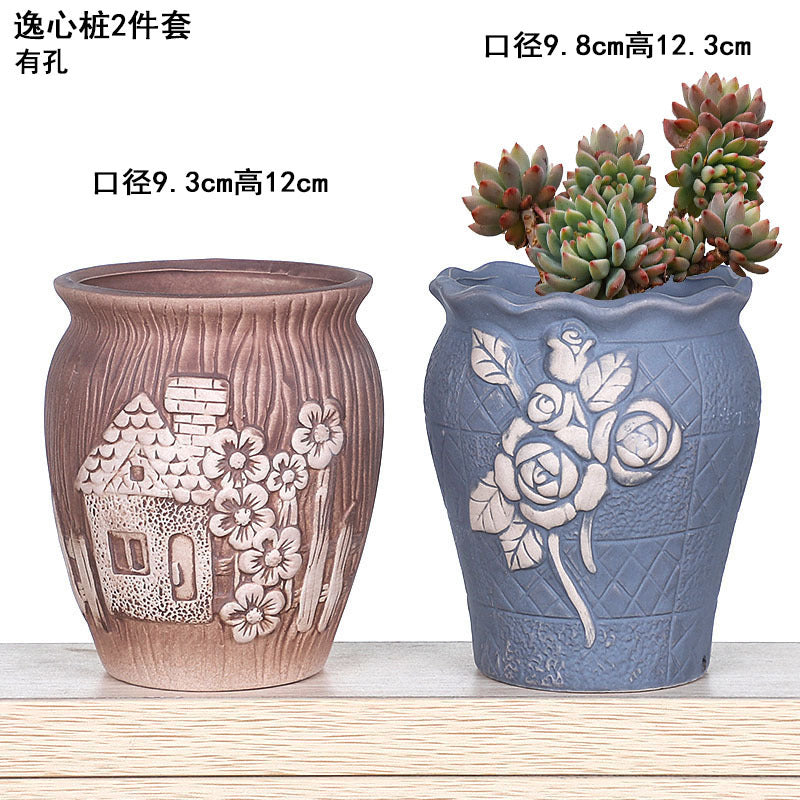 Creative Fleshy Flowerpot Ceramic Personality Purple Sand Size Fleshy Pot Pastoral Stoneware Flower Plant Flowerpot Clearance