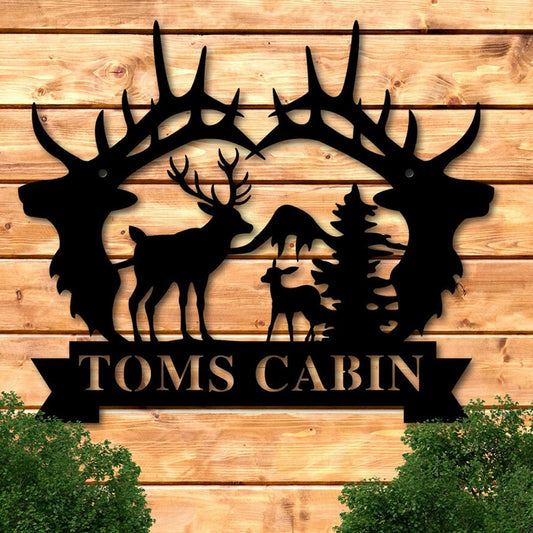 Metal Crafts Personalized Metal Cabin Deer Logo