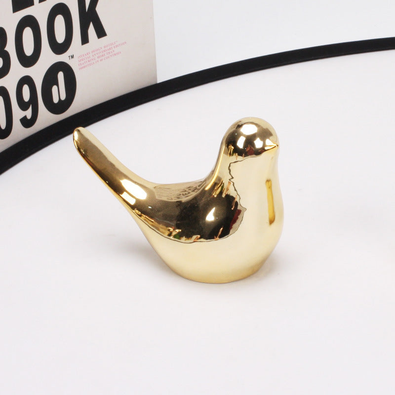 Nordic Creative Abstract Golden Ceramic Bird Ornaments Home Desktop Living Room Soft Decorations Furnishings