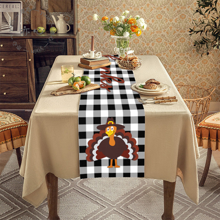 Thanksgiving Tablecloth Table Runner Living Room Decoration Dining Table Coffee Table Fabric Turkey Pattern Table Runner Spot