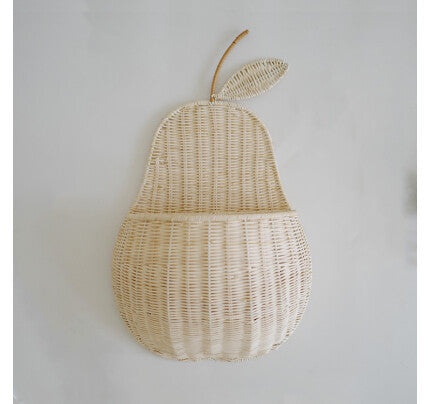 INS Handmade Natural Rattan Wall Hanging Apple Fruit Shape Storage Basket Apple Pear Storage Basket Wall Storage