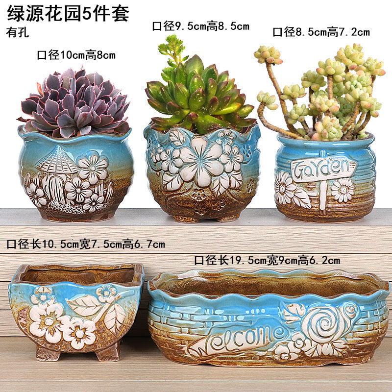 Creative Fleshy Flowerpot Ceramic Personality Purple Sand Size Fleshy Pot Pastoral Stoneware Flower Plant Flowerpot Clearance