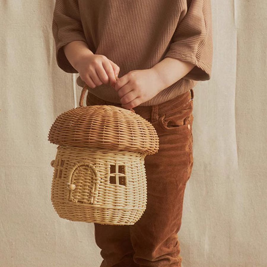 Ins Style Acorn Handbag Handmade Rattan Mushroom Storage Box Children's Decorative Storage Basket Photography Props