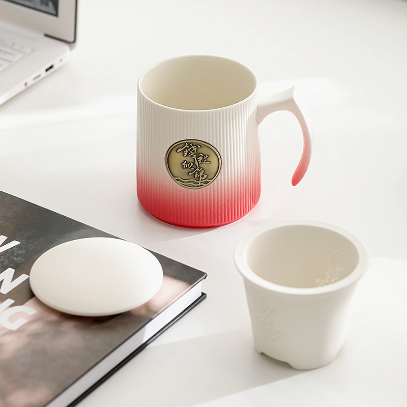 Gradient Ceramic Tea Cup Tea Separation Year Of The Dragon Water Cup With Lid Large Capacity Office Cup Gift Box Suit