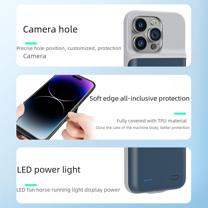 IPhone Charge Case Suitable For Apple 16 Back Clip Battery Wireless Charging Treasure Large Capacity Portable Soft Side Mobile Phone Case Mobile Powerbank