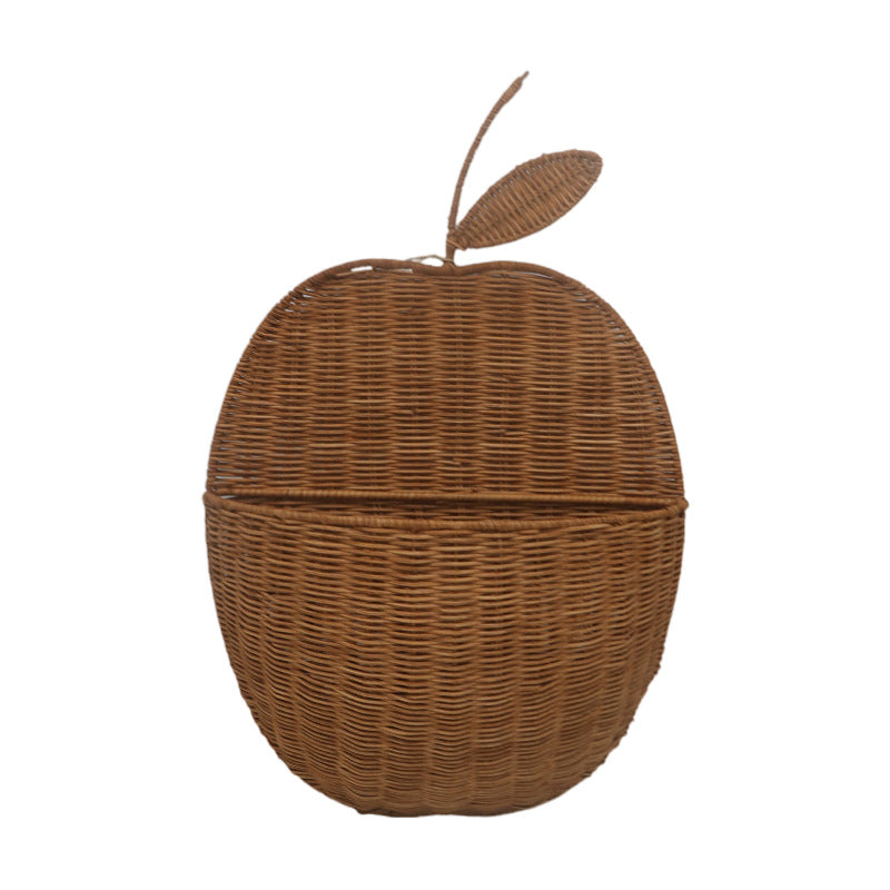 INS Handmade Natural Rattan Wall Hanging Apple Fruit Shape Storage Basket Apple Pear Storage Basket Wall Storage