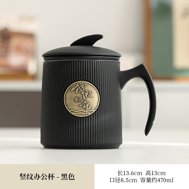 Gradient Ceramic Tea Cup Tea Separation Year Of The Dragon Water Cup With Lid Large Capacity Office Cup Gift Box Suit