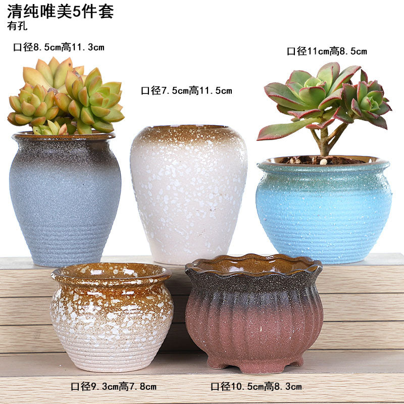 Creative Fleshy Flowerpot Ceramic Personality Purple Sand Size Fleshy Pot Pastoral Stoneware Flower Plant Flowerpot Clearance