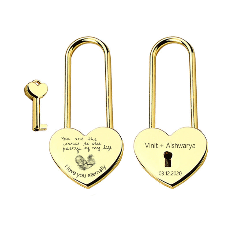 Personalized Carved Fingerprint Hand Writing Couple Heart-shaped Lock Diy Wedding Gift Accessories