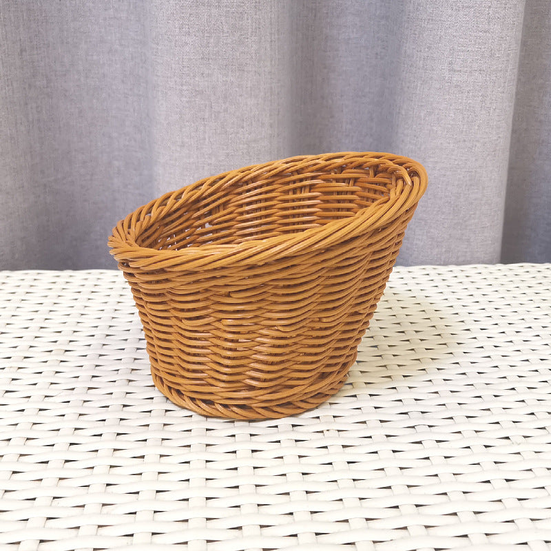 Storage Basket Fruit Plate Living Room Coffee Table Creative Modern Household Plastic Imitation Rattan Woven Basket Desktop Good-looking Wholesale