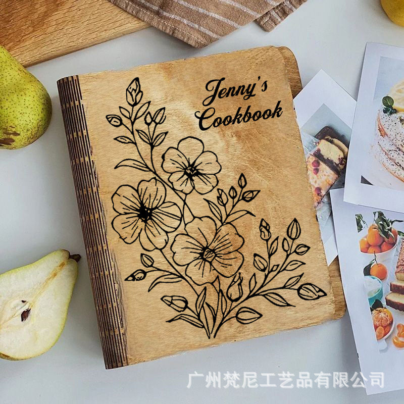 Personalized Customized Wooden Recipe Book Binder Notebook Mother's Day Gift UV Print Pattern