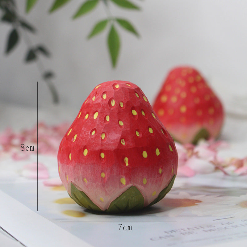 Wood Carving Strawberry Ornaments Berry Worry Handmade Gift Blessing Creative Desktop Decoration