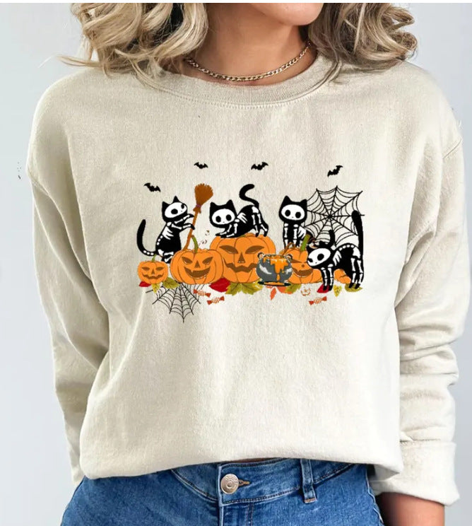 Halloween Personality Printed Fashion Sweatshirt Loose Size Women