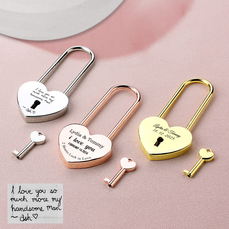 Personalized Carved Fingerprint Hand Writing Couple Heart-shaped Lock Diy Wedding Gift Accessories