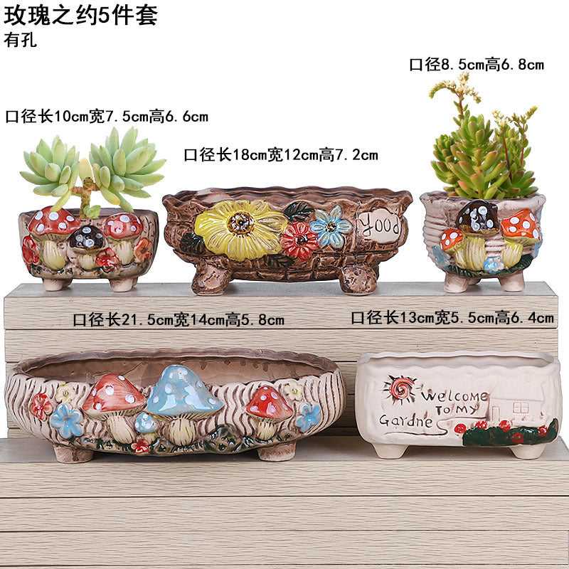 Creative Fleshy Flowerpot Ceramic Personality Purple Sand Size Fleshy Pot Pastoral Stoneware Flower Plant Flowerpot Clearance