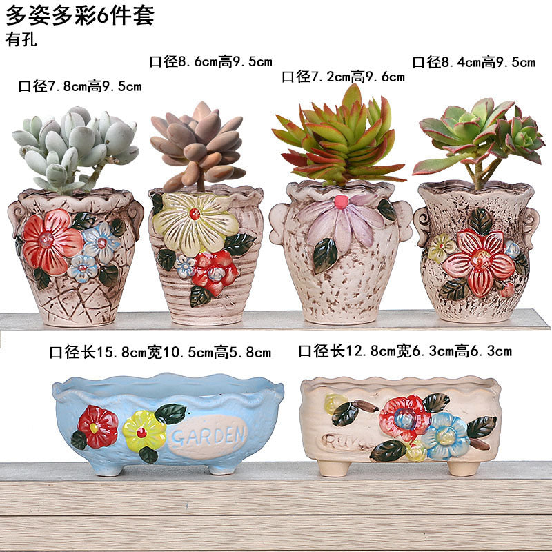 Creative Fleshy Flowerpot Ceramic Personality Purple Sand Size Fleshy Pot Pastoral Stoneware Flower Plant Flowerpot Clearance