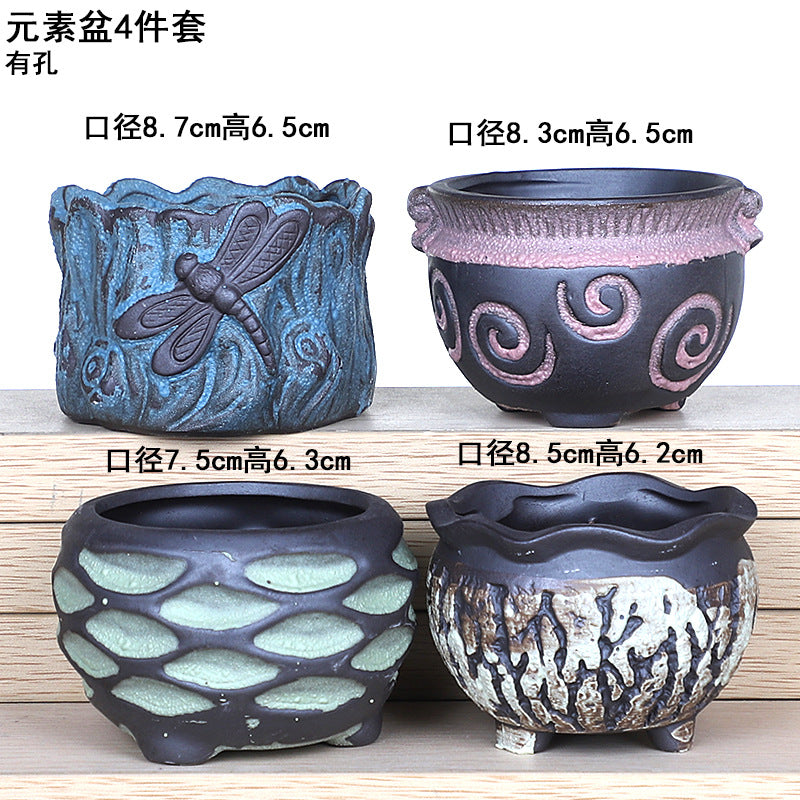 Creative Fleshy Flowerpot Ceramic Personality Purple Sand Size Fleshy Pot Pastoral Stoneware Flower Plant Flowerpot Clearance