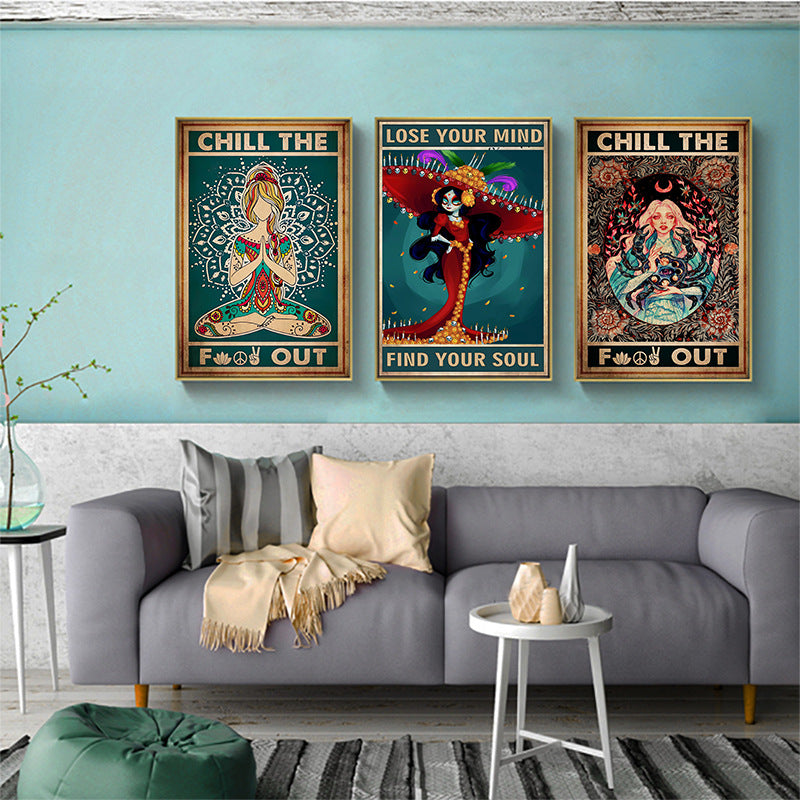 Retro American Living Room Decorative Painting Core English Letters Yoga Art Figure Canvas Painting Poster Printing