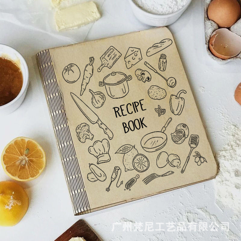 Personalized Customized Wooden Recipe Book Binder Notebook Mother's Day Gift UV Print Pattern