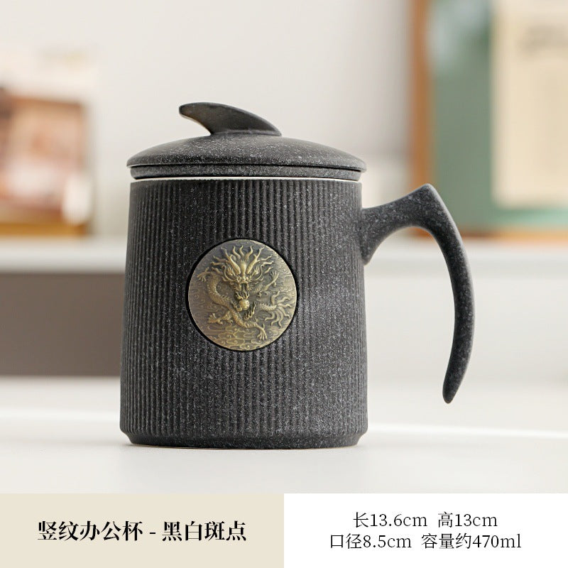 Gradient Ceramic Tea Cup Tea Separation Year Of The Dragon Water Cup With Lid Large Capacity Office Cup Gift Box Suit