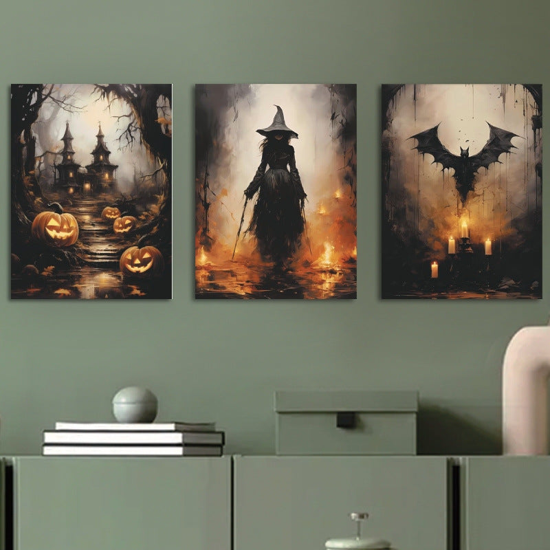 Halloween Ghost Bat Witch Pumpkin Canvas Painting Art Poster Suit Decorative Painting Core