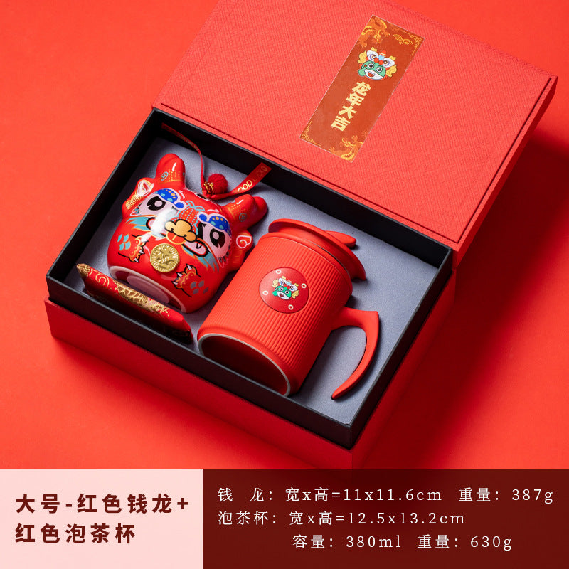 Gradient Ceramic Tea Cup Tea Separation Year Of The Dragon Water Cup With Lid Large Capacity Office Cup Gift Box Suit