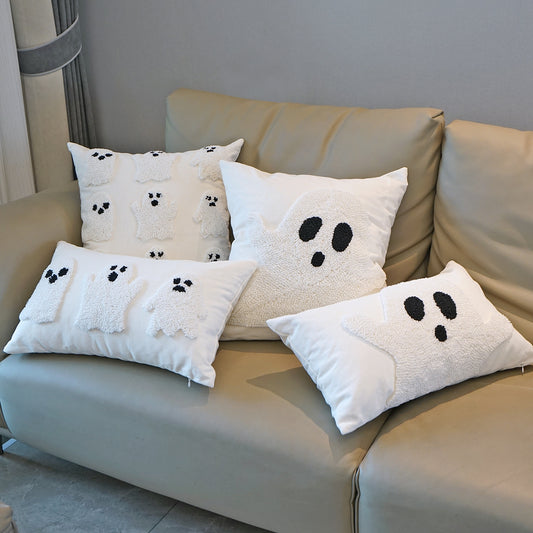 Halloween Velvet Embroidered Ghost Pillowcase Home Living Room Sofa Holiday Atmosphere Ornaments Halloween Cushion Cover