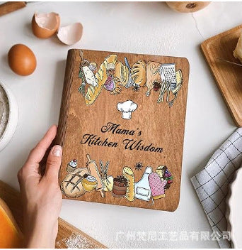 Personalized Customized Wooden Recipe Book Binder Notebook Mother's Day Gift UV Print Pattern