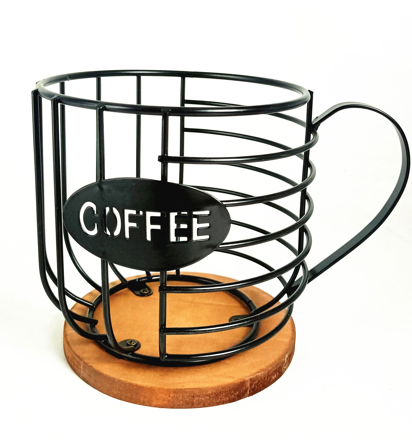 Iron Wood Products Coffee Companion Storage Shelf Cup Shape Table Kitchen Living Room Storage Basket