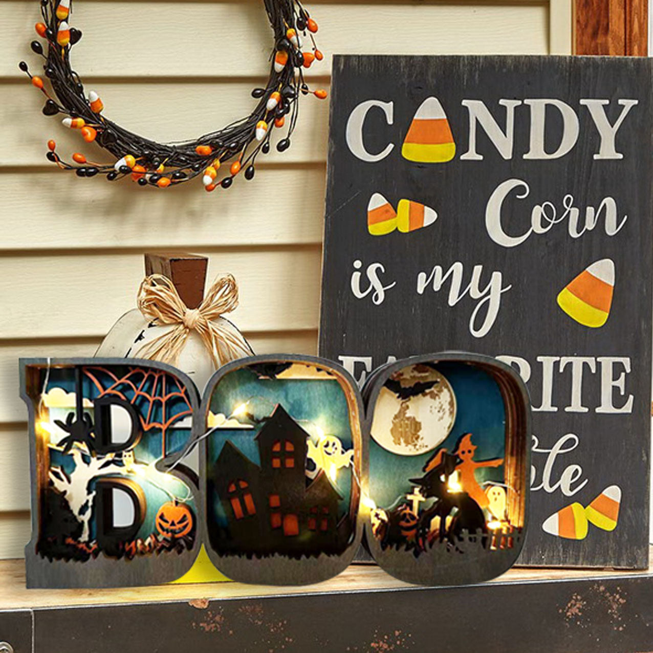 Halloween Wooden Crafts Creative Design BOO Letter Lighting Festival Wooden Decorative Ornaments