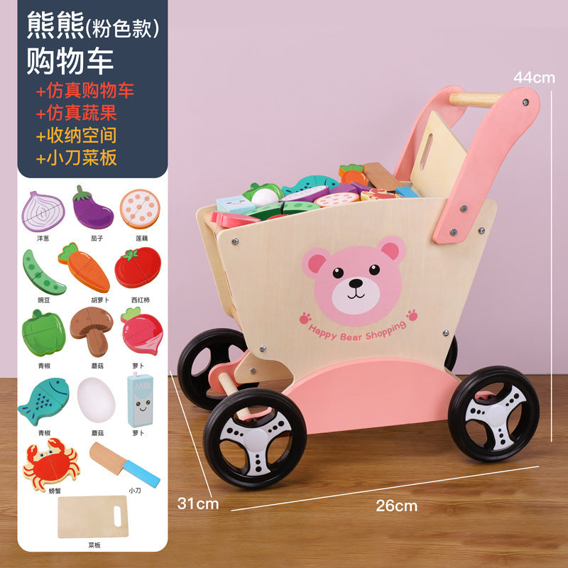 New Children's Educational Early Education Walkers Trolley Baby Walking Trolley Shopping Trolley Wooden Toys