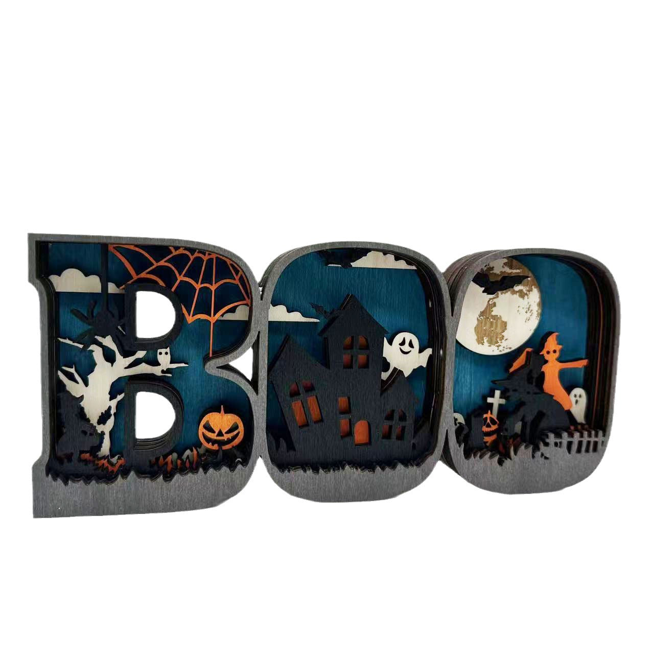 Halloween Wooden Crafts Creative Design BOO Letter Lighting Festival Wooden Decorative Ornaments